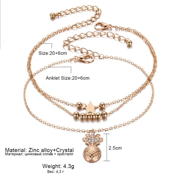 Pineapple Crystals and Beads 2 Piece Anklet - Picture 4 of 6